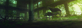 Greenery, Abandoned, Anime, Original, Building, Piano HD wallpaper