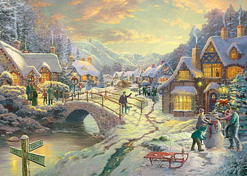 winter village, winter, vintage, snow, village HD wallpaper