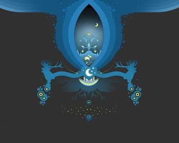 Blue Night, blue, black, flowers, stars, moons HD wallpaper