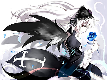 Rozen Maiden - Suigintou, blue, rose, white, rozen, maiden, goth, suigintou, hair HD wallpaper