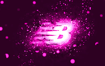 New Balance purple logo, , purple neon lights, creative, purple abstract background, New Balance logo, fashion brands, New Balance HD wallpaper