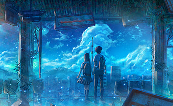 Anime School Couple, anime-couple, anime-girl, anime-boy, artist, artwork, digital-art, pixiv HD wallpaper