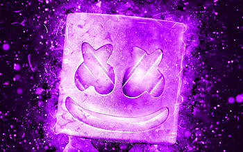 Marshmello, violet neon lights, american DJ, superstars, fan art, DJ Marshmello, DJs, Abstract Marshmello, music stars, Christopher Comstock, Marshmello HD wallpaper
