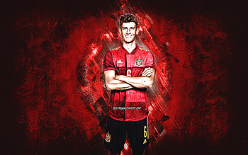Marcos Llorente, Spain national football team, portrait, red stone background, Spain, football HD wallpaper