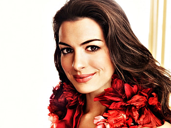Anne Hathaway, white, smile, red, face, girl, actress, woman HD wallpaper
