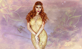 Sensual Woman in Gold, Lovely, gold, beauty, delicate, sheer, femimine, Model, redhead, gown HD wallpaper