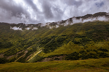 Nature, Trees, Grass, Sky, Clouds, Relief, Slope HD wallpaper
