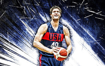 Brook Lopez, grunge art, USA Basketball Mens National Team, basketball, Brook Robert Lopez, US mens national basketball team, blue abstract rays, Brook Lopez HD wallpaper