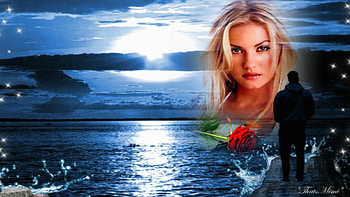 Love Fantasy!, blue, fantasy, pretty, love, couple, red rose HD wallpaper