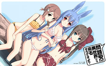 Kasukabe,KuroUsagi and Asuka, Kasukabe You, Swimsuits, Bunny ears, Asuka, KuroUsagi HD wallpaper