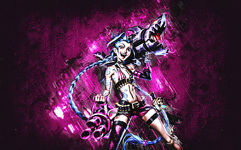 Jinx, League of Legends, purple stone background, League of Legends characters, grunge art, Jinx character HD wallpaper