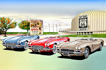 Hot Rod Girl, route 66, corvette, cars HD wallpaper