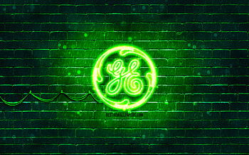 General Electric green logo, , green brickwall, General Electric logo, brands, General Electric neon logo, General Electric HD wallpaper
