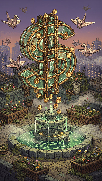 Rooftop Dollar Fountain — , cityscape HD phone wallpaper