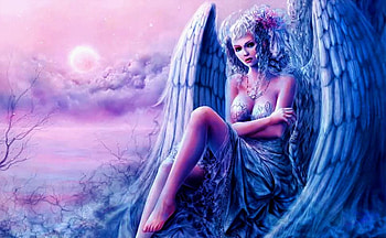 Morning angel, blue, wings, pink, morning, fantasy, angel HD wallpaper