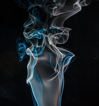Captivating abstract visual of blue and white smoke swirls against a dark background, perfect for creative projects. HD phone wallpaper
