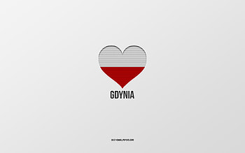 I Love Gdynia, Polish cities, Day of Gdynia, gray background, Gdynia, Poland, Polish flag heart, favorite cities, Love Gdynia HD wallpaper