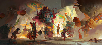 Festival, golden, tea me, red, parasol, dragon, girl, teame, chinese HD wallpaper