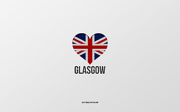 I Love Glasgow, British cities, Day of Glasgow, gray background, United Kingdom, Glasgow, British flag heart, favorite cities, Love Glasgow HD wallpaper