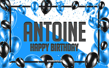 Happy Birtay Antoine, Birtay Balloons Background, Antoine, with names, Antoine Happy Birtay, Blue Balloons Birtay Background, Antoine Birtay HD wallpaper