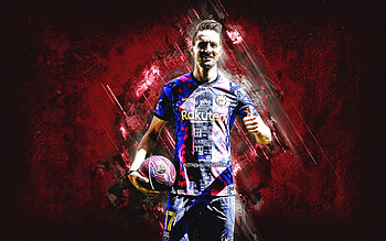 Luuk de Jong, Barcelona FC, Dutch footballer, portrait, La Liga, burgundy stone background, football HD wallpaper