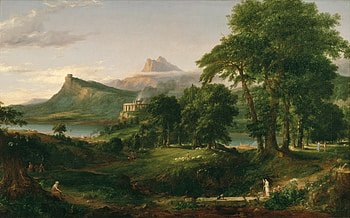 The Course of Empire The Arcadian State, thomas cole, painting, art, pictura, green, luminos, tree HD wallpaper
