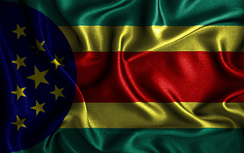 Parintins flag, , silk wavy flags, brazilian cities, Day of Parintins, Flag of Parintins, fabric flags, 3D art, Parintins, cities of Brazil, Parintins 3D flag HD wallpaper