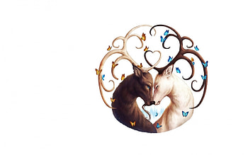 Circle of life, blue, animal, jonas jodicke, white, horns, jojoesart, butterfly, fantasy, deer HD wallpaper