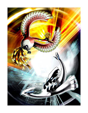 Pokemon: Heart Gold and Soul Silver Lugia & Ho-Oh and background HD phone wallpaper