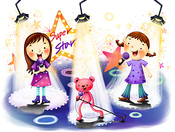 super singers, singing, cartoon, group song, drawing, super HD wallpaper