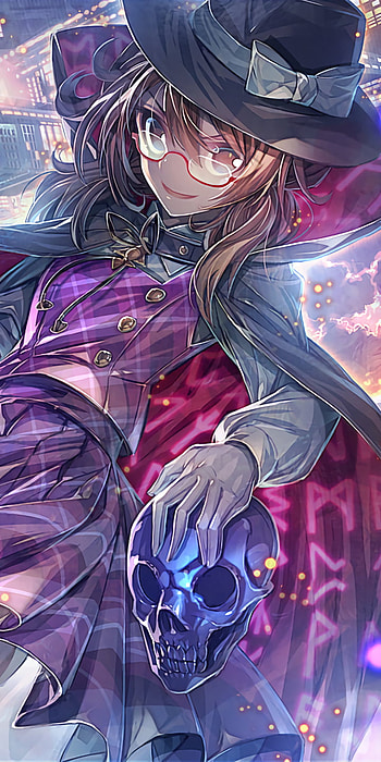 cape, glasses, hat, skull, Anime, Touhou HD phone wallpaper