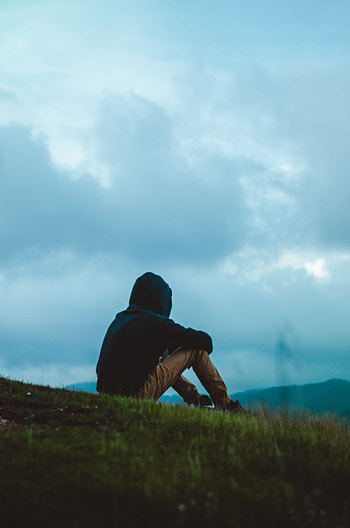 Sky, Clouds, Miscellanea, Miscellaneous, Field, Human, Person, Loneliness, Hood HD phone wallpaper