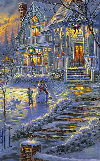 Christmas Town, house, Christmas, winter, artistic, painting HD phone wallpaper