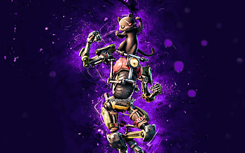 Action Kit, , violet neon lights, Fortnite Battle Royale, Fortnite characters, Action Kit Skin, Fortnite, Action Kit Fortnite HD wallpaper