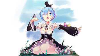 Rem and birds, re:zero, anime girl HD wallpaper