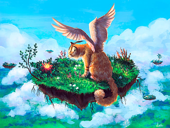 Art, Cat, Animal, Wings, Fantastic HD wallpaper