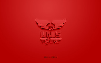 UNIS Flyers, creative 3D logo, red background, BeNe League, 3d emblem, Dutch hockey Club, Netherlands, 3d art, hockey, UNIS Flyers 3d logo HD wallpaper