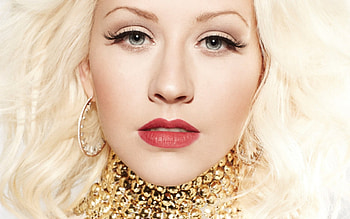Christina Aguilera, golden, blue eyes, girl, singer, beauty, woman, jewel, music, artist, red, face HD wallpaper