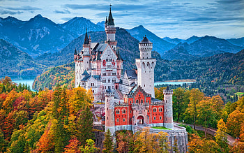 Neuschwanstein Castle, autumn, beautiful castle, Bavarian Alps, german landmarks, mountain landscape, Schwangau, R, Bavaria, Germany, Europe HD wallpaper