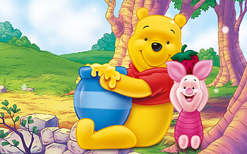 Winnie the Pooh, Piglet and honey pot, Disney cartoon HD wallpaper