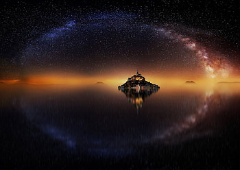 france island fortress mont -saint-michel mount michael the archangel night star sky milky HD wallpaper