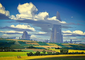 Building, Countryside, Sci Fi, Landscape, Cloud, Sky, Skyscraper, Tree HD wallpaper