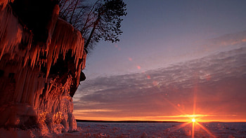 Lake Superior, Ice cave, Sunset, Wisconsin HD wallpaper