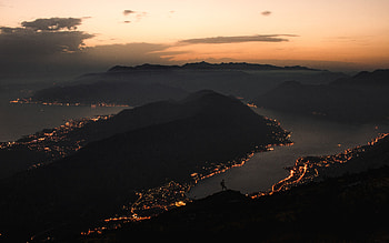 Mountains, Night, City, Lights, View From Above, Dark, Coast HD wallpaper