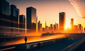 AI Art, Golden Hour, man made, skyscraper HD wallpaper