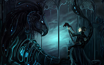 Gothic fantasy art, Dark mech dragons, Female warriors, Moody HD wallpaper