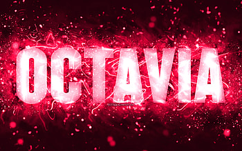 Happy Birtay Octavia, , pink neon lights, Octavia name, creative, Octavia Happy Birtay, Octavia Birtay, popular american female names, with Octavia name, Octavia HD wallpaper