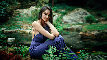 Girl Blue Dress Forest , blue-dress, girls, model HD wallpaper