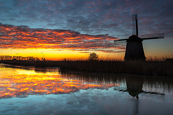 Nature, Rivers, Twilight, Dark, Dusk, Windmill HD wallpaper