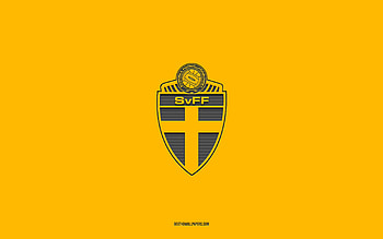 Sweden national football team, yellow background, football team, emblem, UEFA, Sweden, football, Sweden national football team logo, Europe HD wallpaper